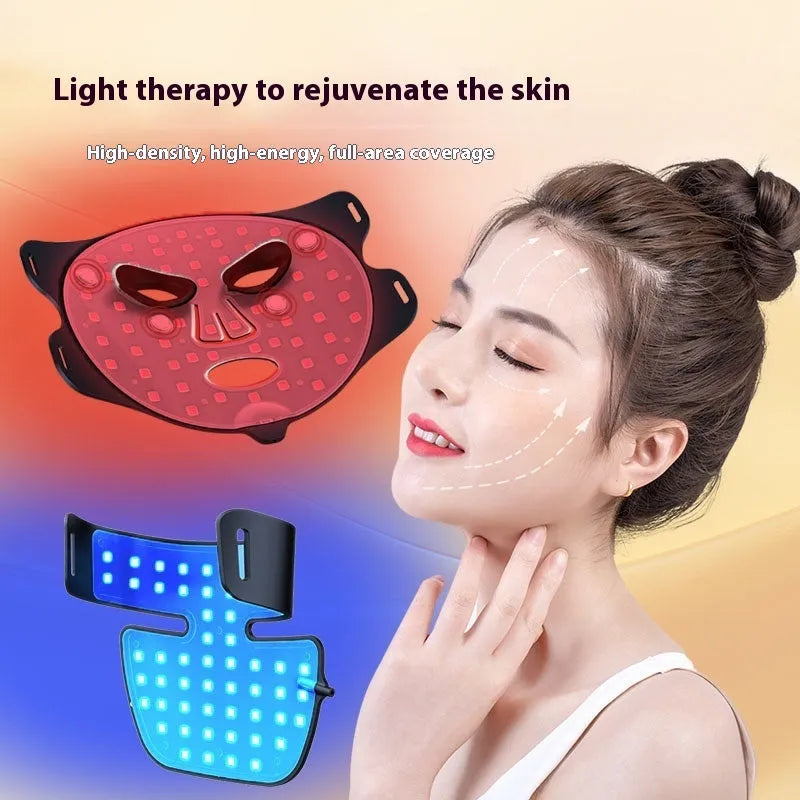 Black four-colour LED photon skincare mask for neck and face light therapy treatment.