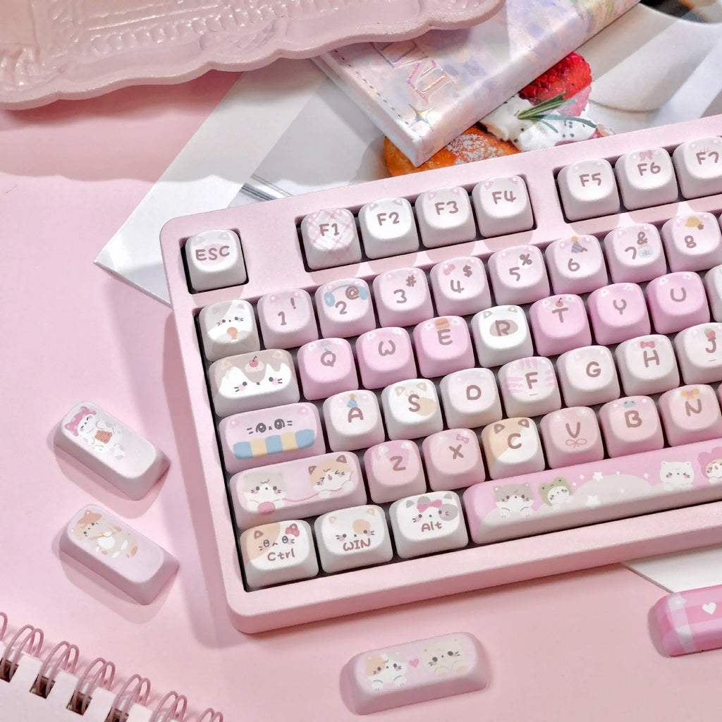 MOA height pink plastic keycap set with cartoon design on all five sides