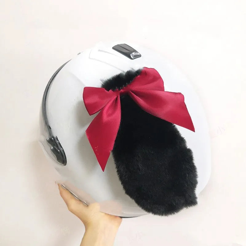 Carbon fibre rabbit ears motorcycle helmet decoration in various colours with bow accessories.