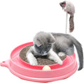 Blue interactive cat scratcher with ball track and replaceable scratching pad on 40cm diameter base