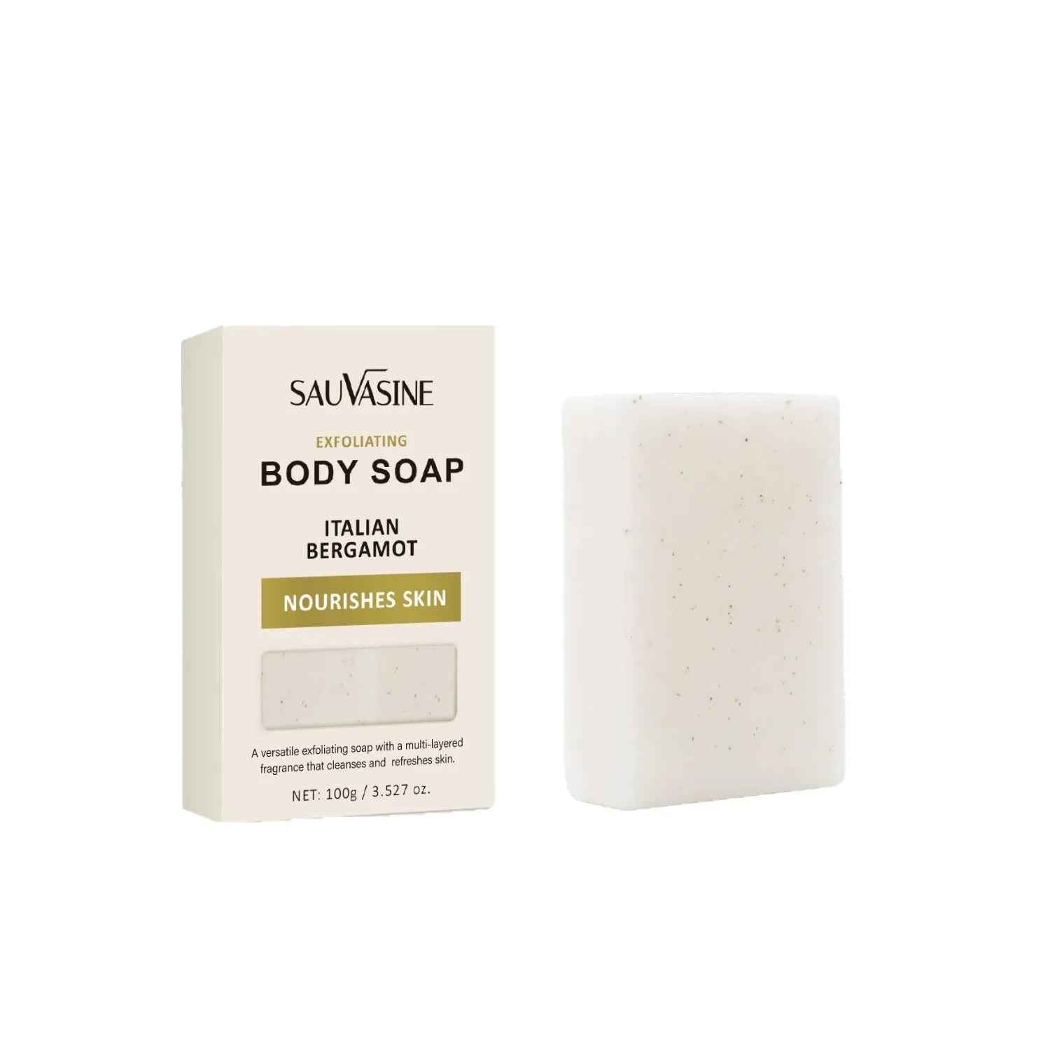 Exfoliating body soap bar with deep cleansing and moisturising properties for adult universal skin types