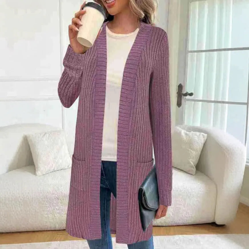 Long sleeve loose fit knitted cardigan jacket in black colour