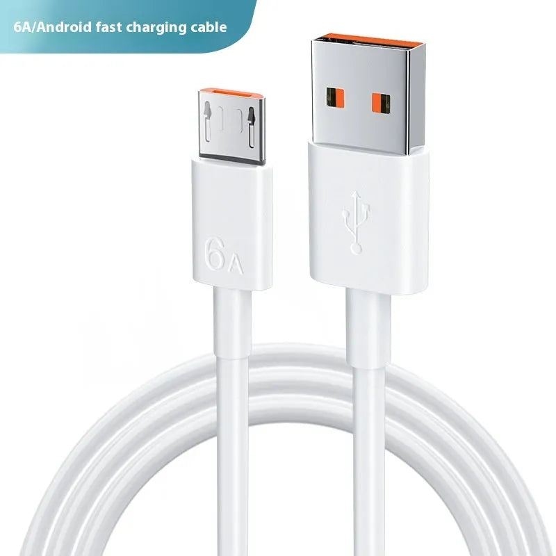 White 6A super fast charge data cable with Type-C connector, 1m length