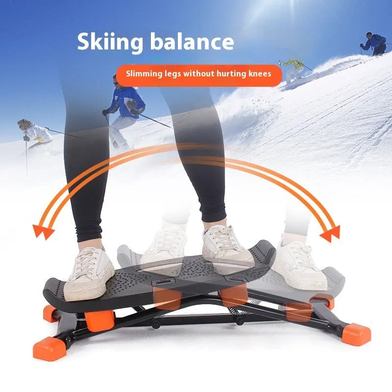 JS101A black mini fitness skiing machine with elastic hand straps for indoor home exercise