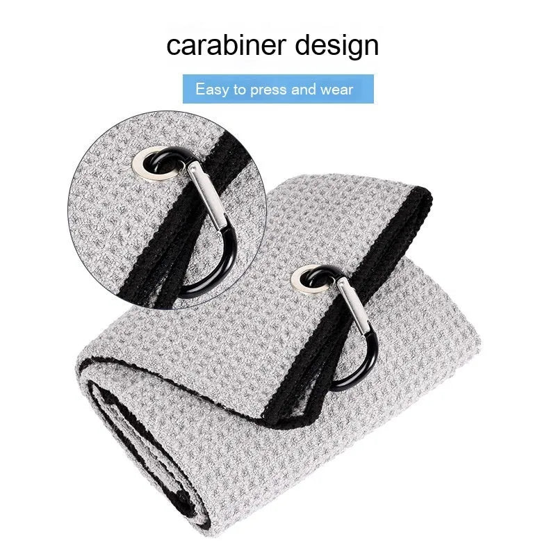 Waffle weave golf ball and club cleaning towel in blue colour showing textured surface