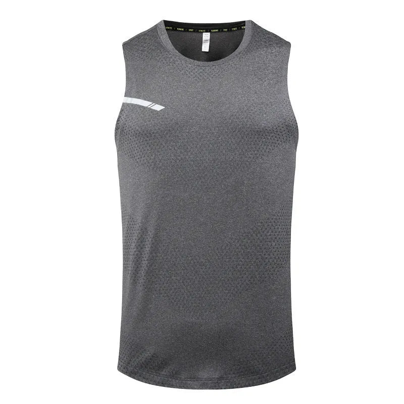 Man wearing a solid colour quick-dry athletic tank top for summer sports.