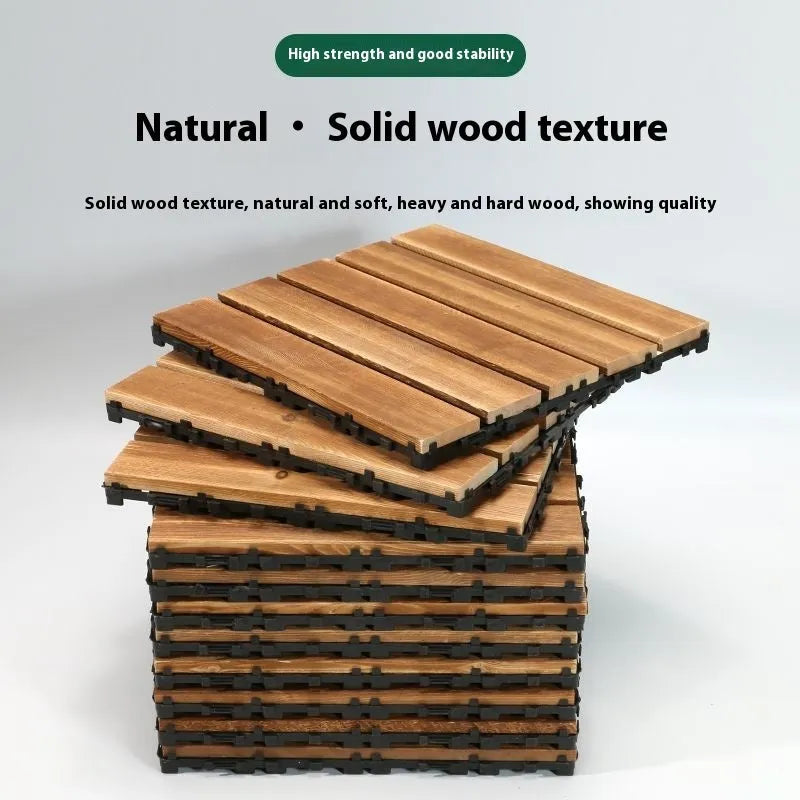 Camphor pine wood flooring tiles with brushed durable finish measuring 30x30cm