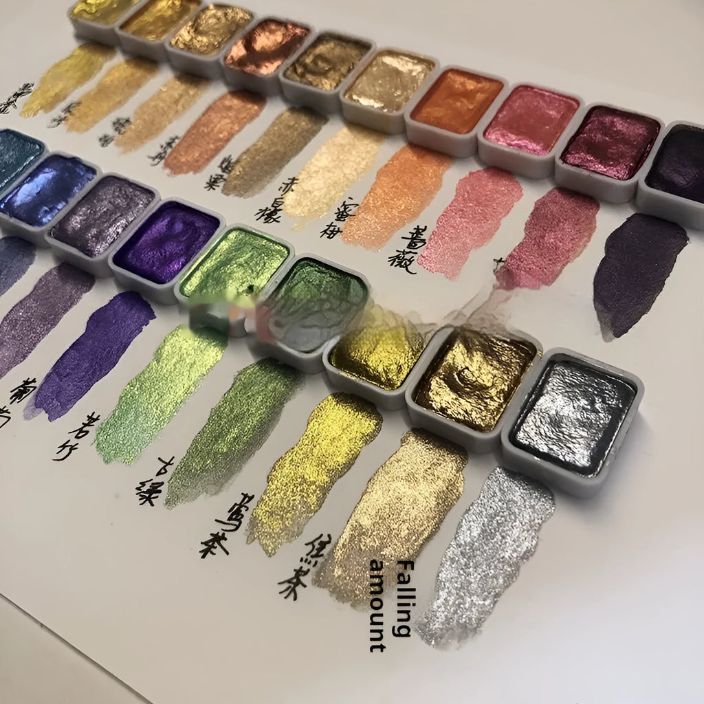 Traditional Chinese painting watercolour set with 20 tubes including warm colours, cold colours, and metallic golds