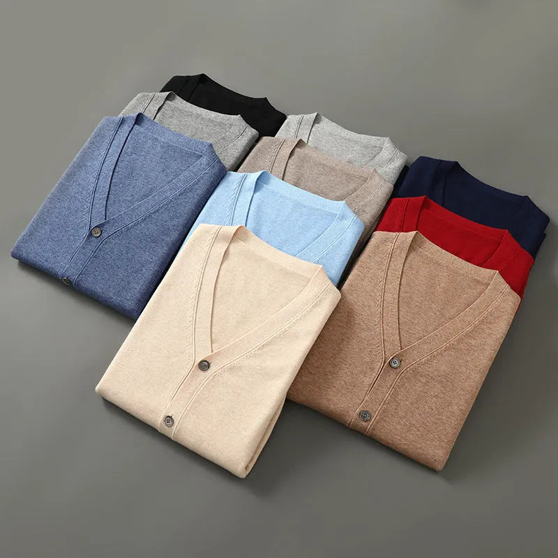 Men's Andy velvet loose cardigan coat in V-neck design with long sleeves showing colour options