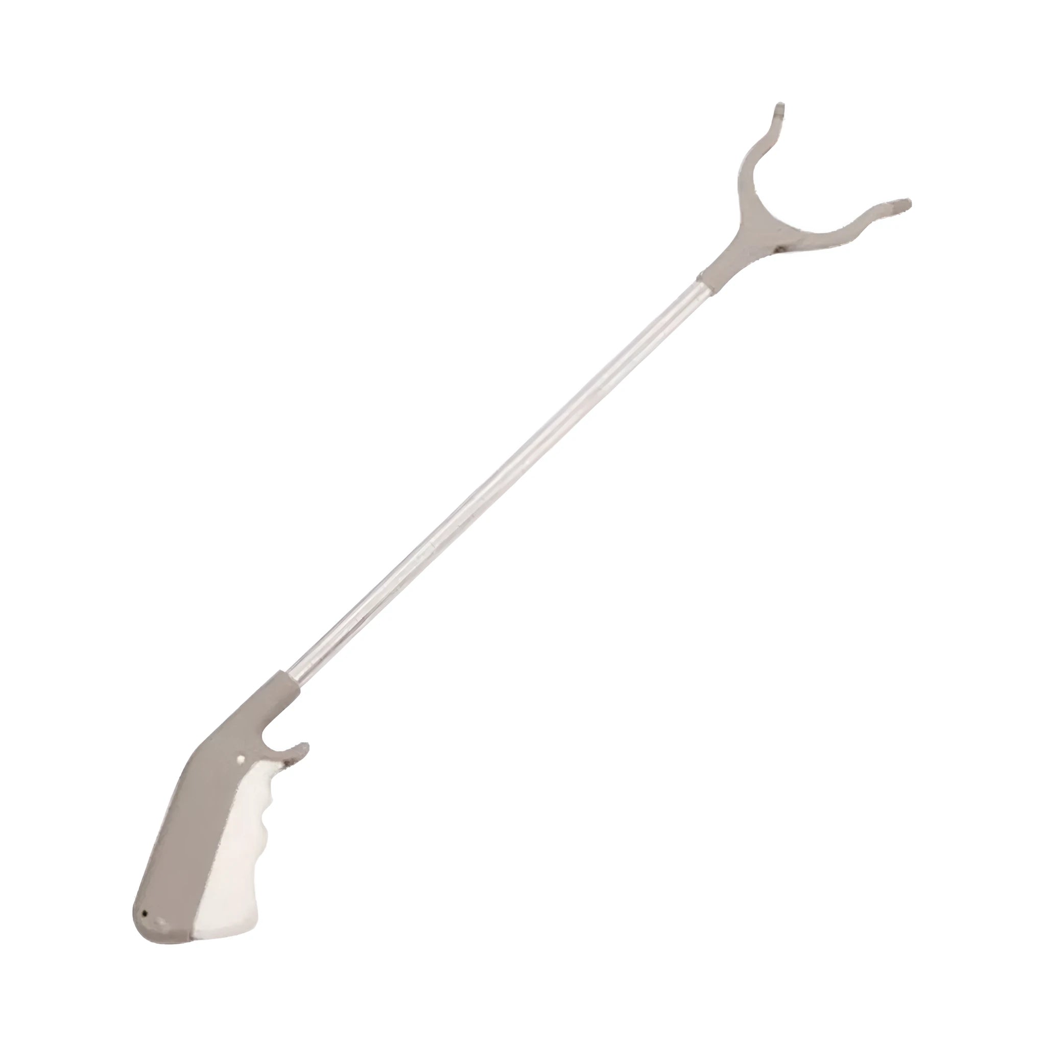 Stainless steel and plastic extended-length sanitation picker pliers with a push-type handle.