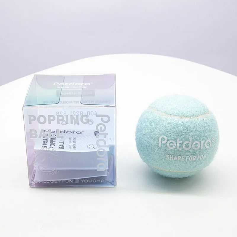 Dog toy high elastic macaron pet tennis ball in ice crystal blue on white background