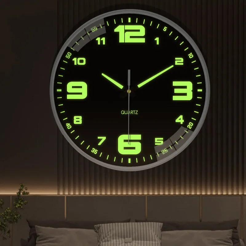 Modern 8 inch luminous wall clock with plastic shell, shown in available colours.
