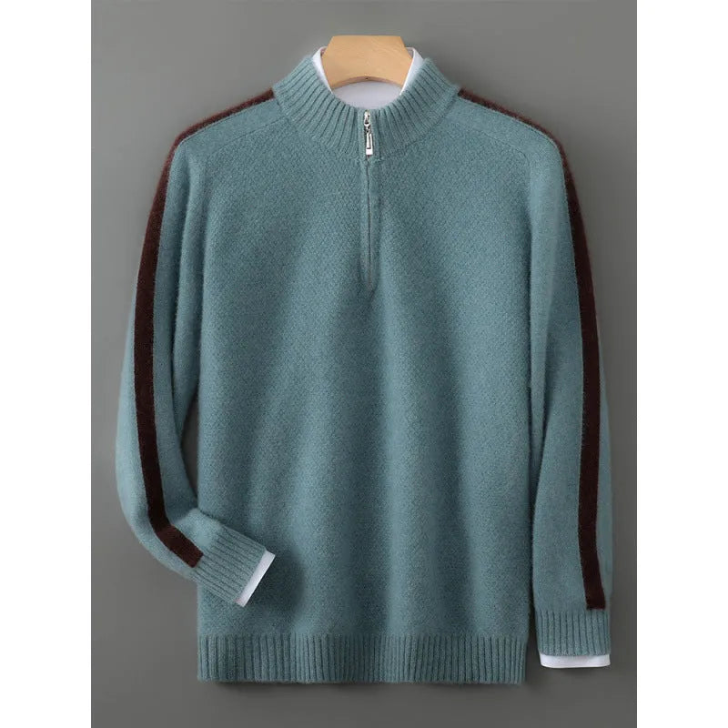 Half-height zip round neck sheep wool sweater in slim fit available in four colours