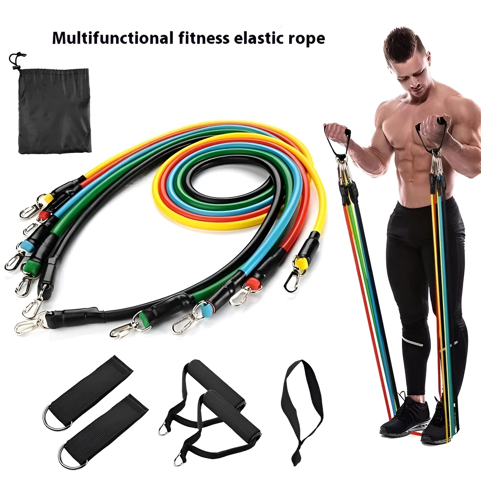 Door sports resistance band set with pulling rope in cloth bag and colour box packaging options