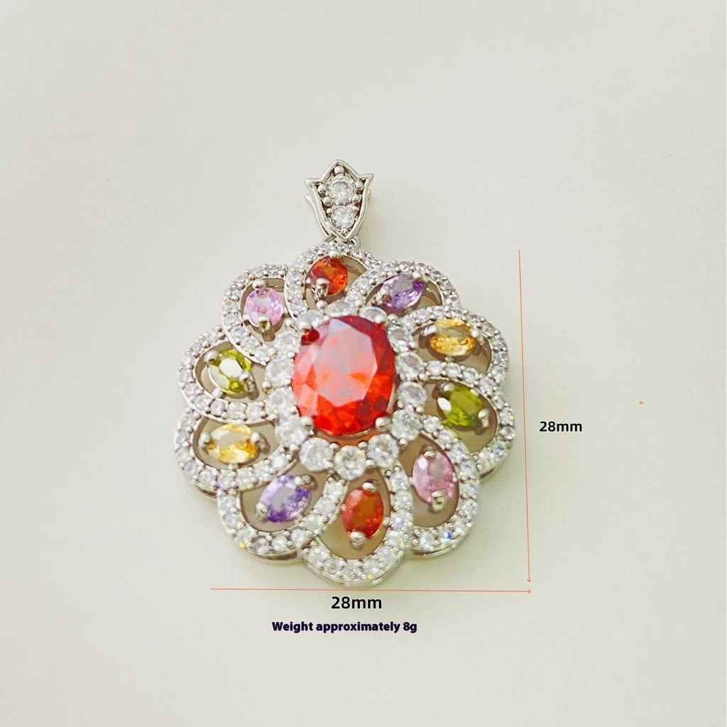 Women’s floral-shaped zircon pendant necklace in gold finish with optional matching chain