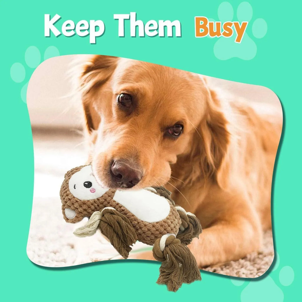 Lion and monkey stuffed squeaky dog toys bundle for medium to large dogs