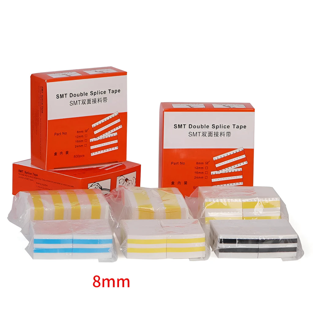 Double-sided splicing tape on reel for placement machines in various widths and colours.