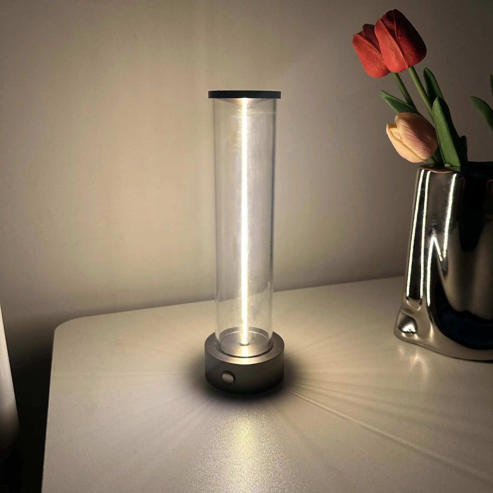 Modern glass LED light strip with magnetic suction backing measuring 53mm by 234mm