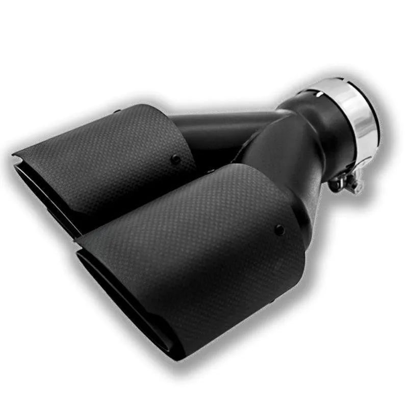 Black carbon fibre car exhaust pipe with a double tail nozzle dual outlet design