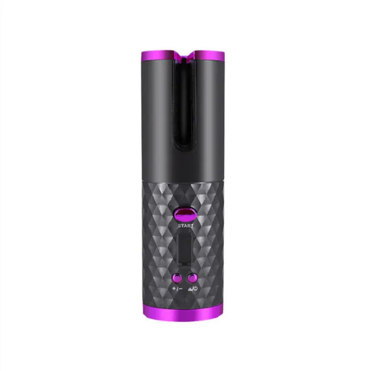 Portable automatic curling iron with USB charging port and gold ceramic barrel in white colour