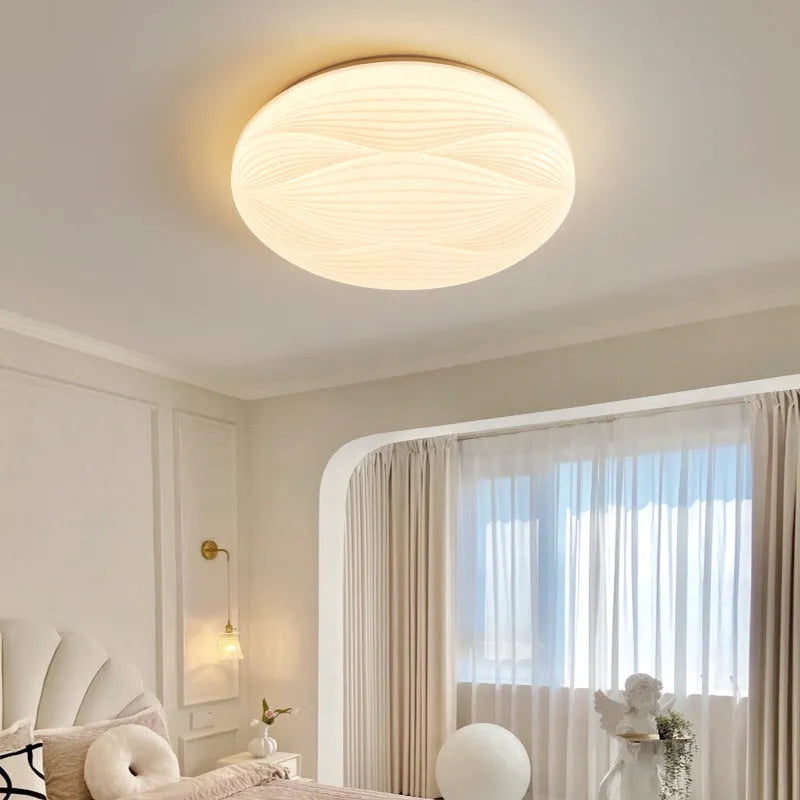 Modern light luxury cream style copper round ceiling lamp for bedroom with 26cm diameter option