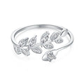 Silver adjustable ring for women with wheat leaf geometric pattern platinum colour