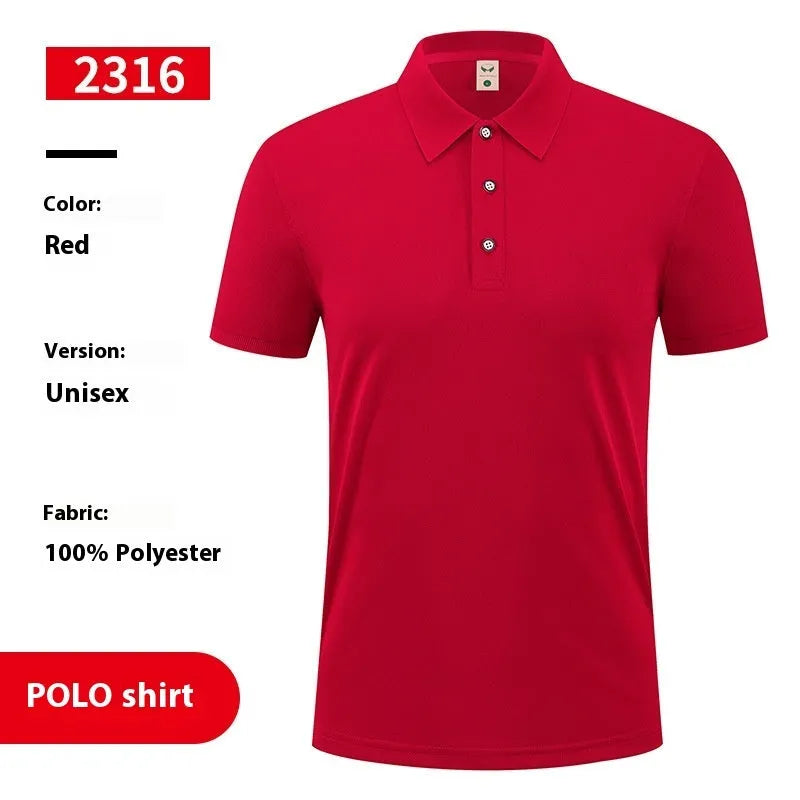 Ice silk short sleeve polo shirt pullover with an advertising logo, shown in multiple colour options.