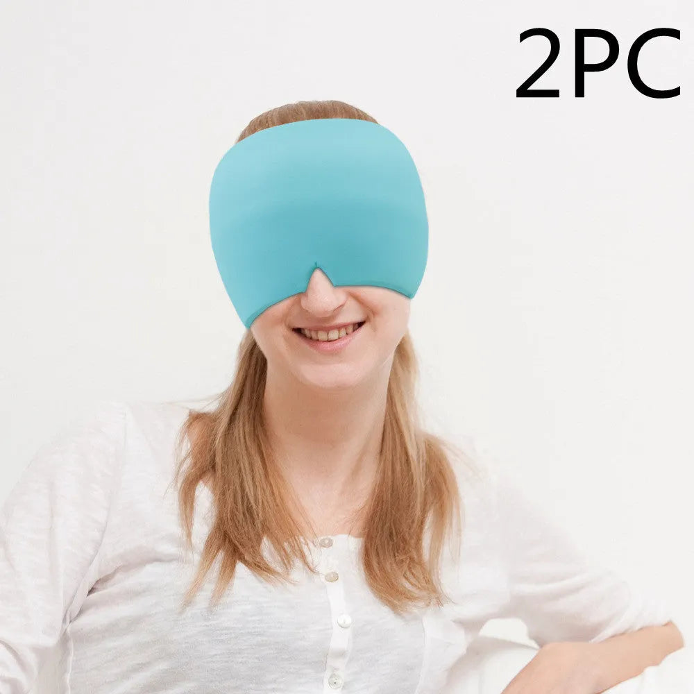 Black elastic gel cold compress eye mask for headache relief with measurements
