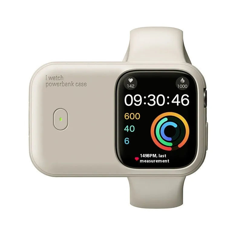Apple Watch portable wireless charging case in brown, midnight blue, or starlight colours with 1200mAh battery