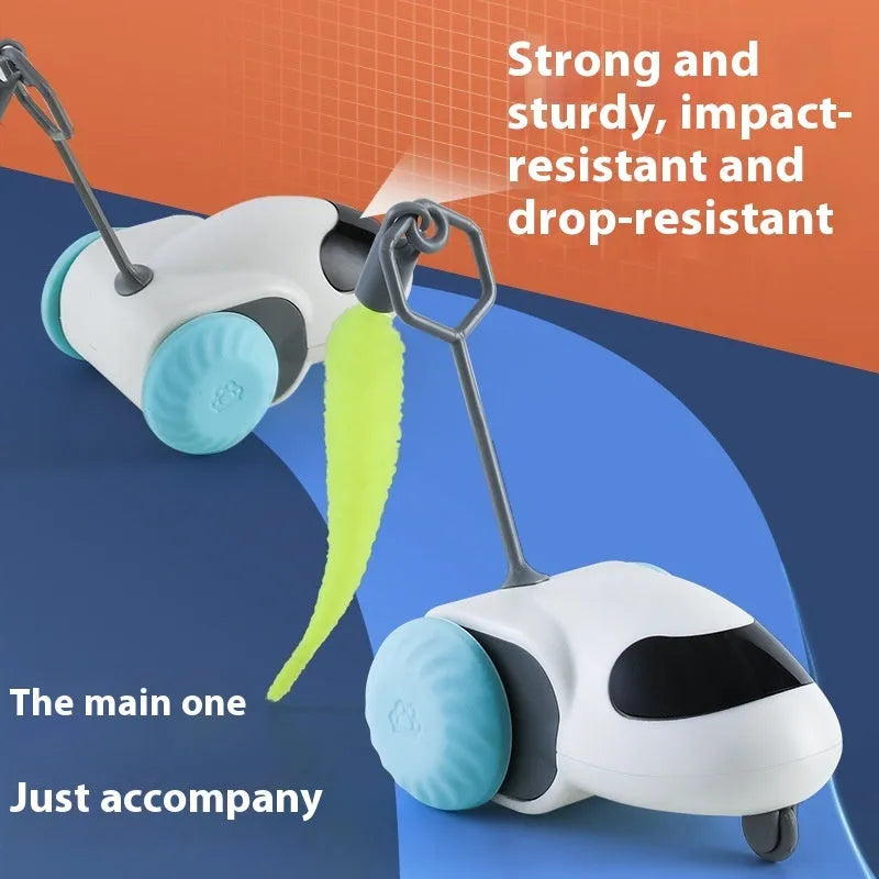 Gravity intelligent electric running car toy for cats in light grey blue colour with Type-C charging port