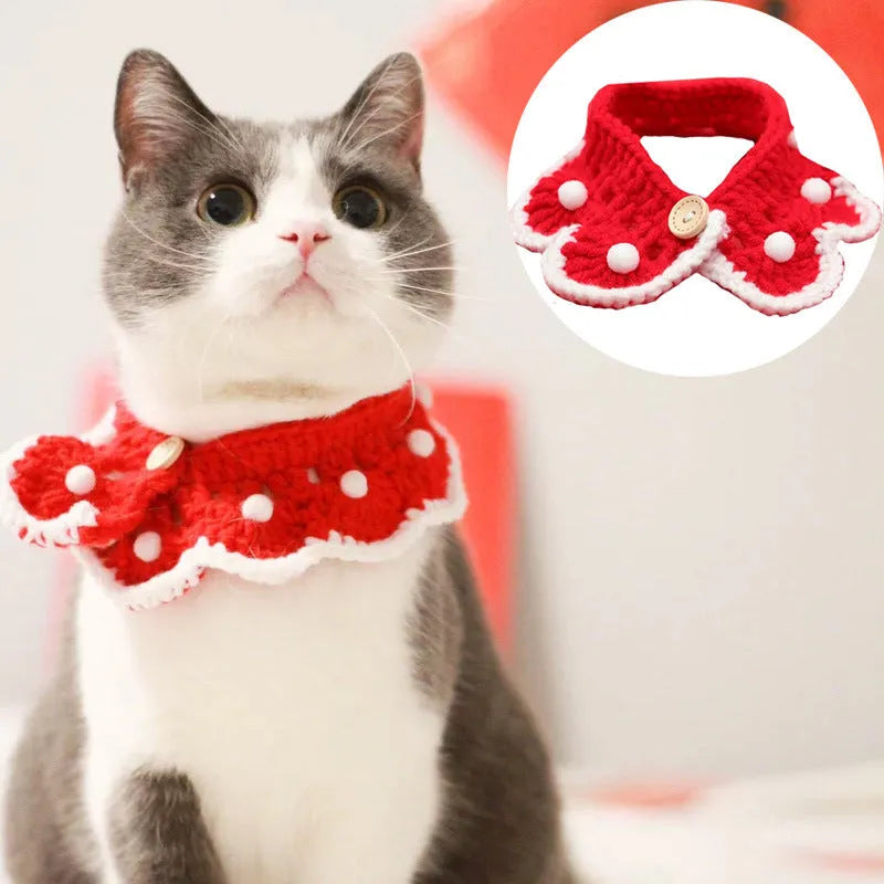 Knitted milk cotton decorative pet collar with cartoon pattern for cats, dogs, and rabbits