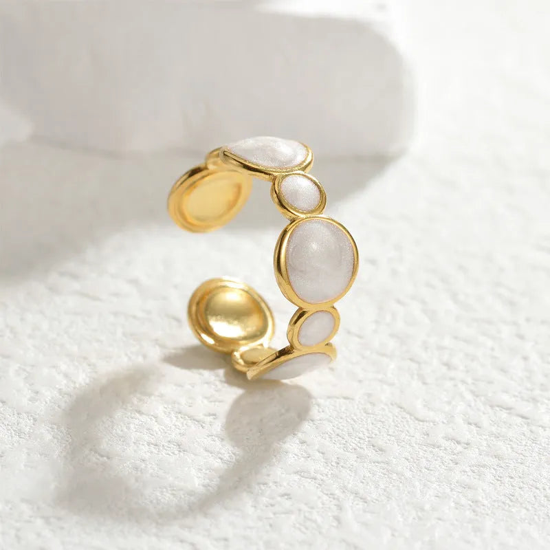 Adjustable stainless steel geometric ring with electroplated finish for women