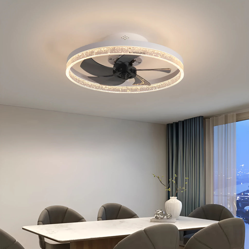 Nordic ceiling fan lamp with LED light in coffee gold finish, 50cm diameter with remote control