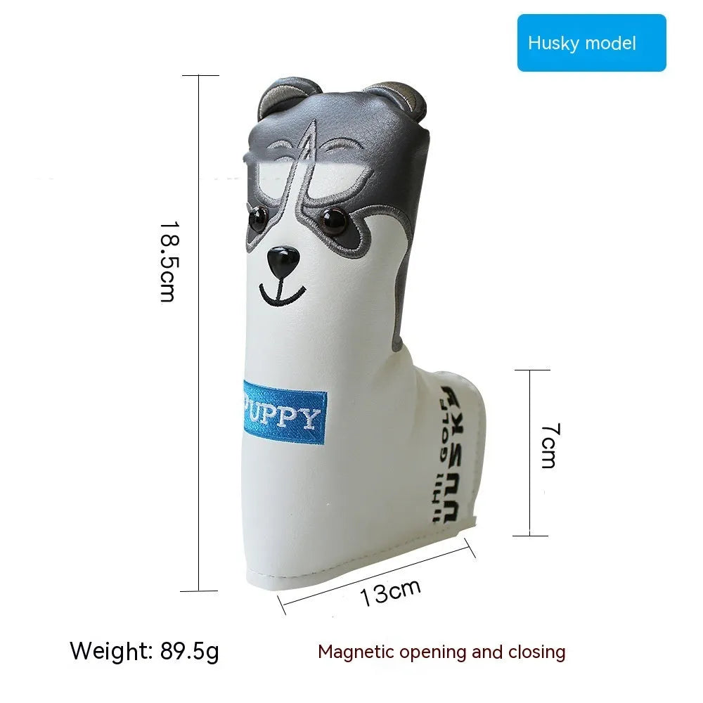 Colourful golf putter sleeve for straight bars with novelty designs and waterproof PU construction