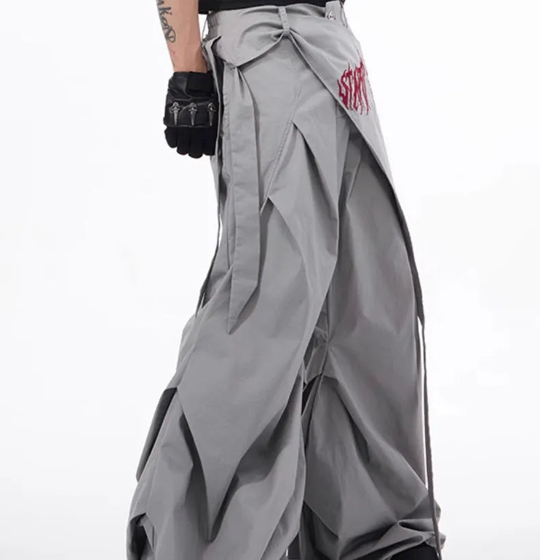 Korean style wide-leg summer pants for boys in black or grey colour