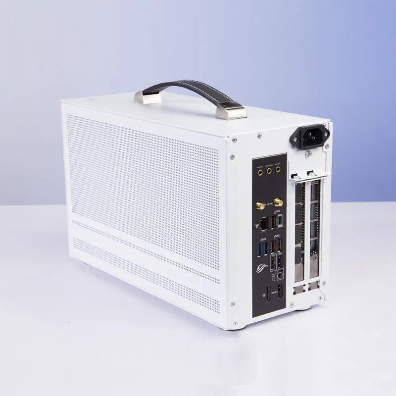 Hummingbird PRO compact ITX desktop PC chassis in titanium grey or white.