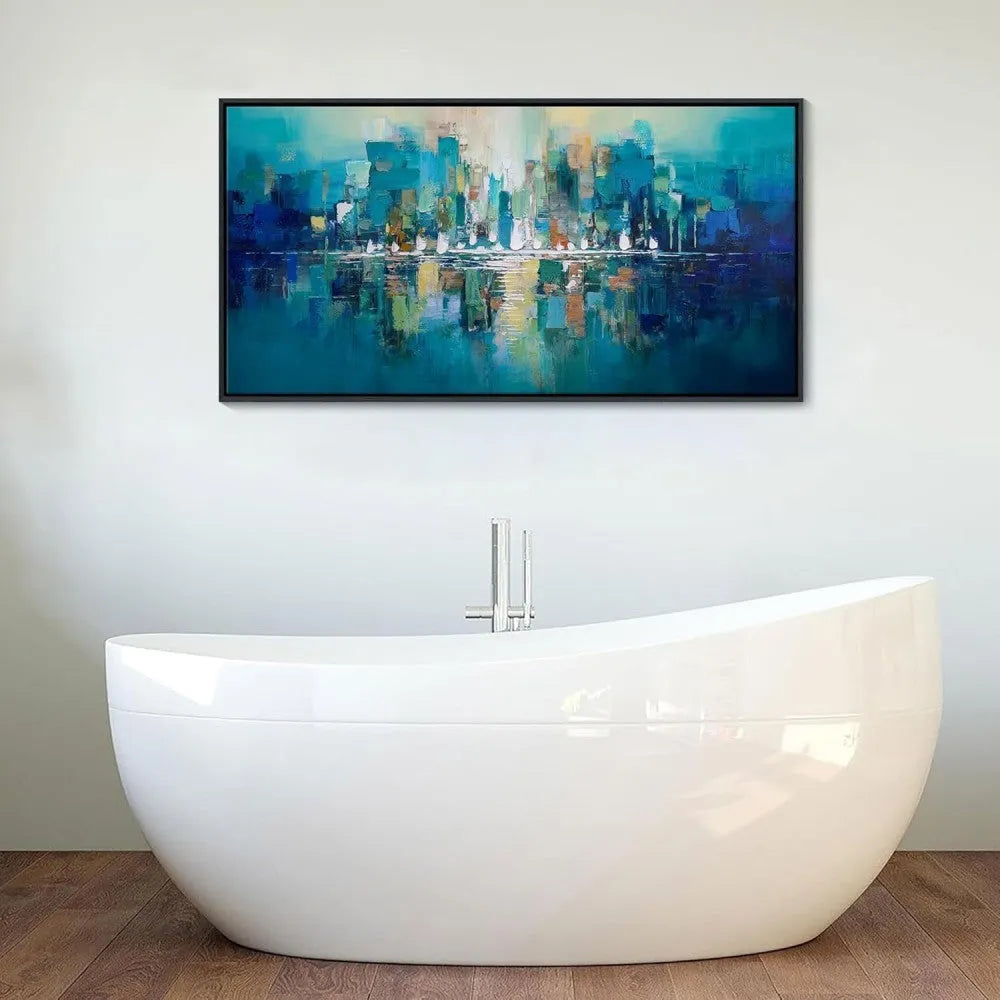 Hand-painted abstract oil painting on canvas with horizontal orientation, available in multiple sizes up to 240cm x 120cm