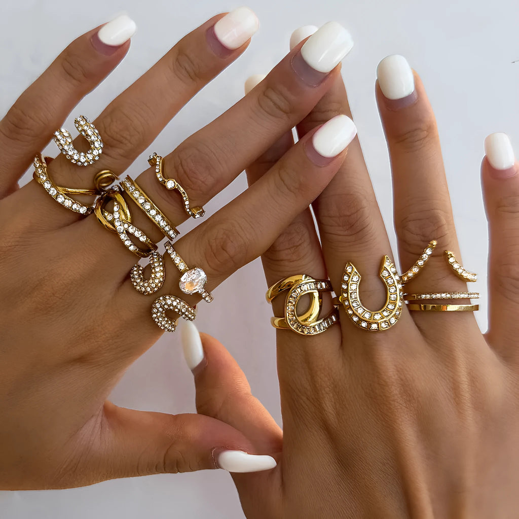 Stainless steel geometric line pattern ring for women with electroplated non-fading finish in European style