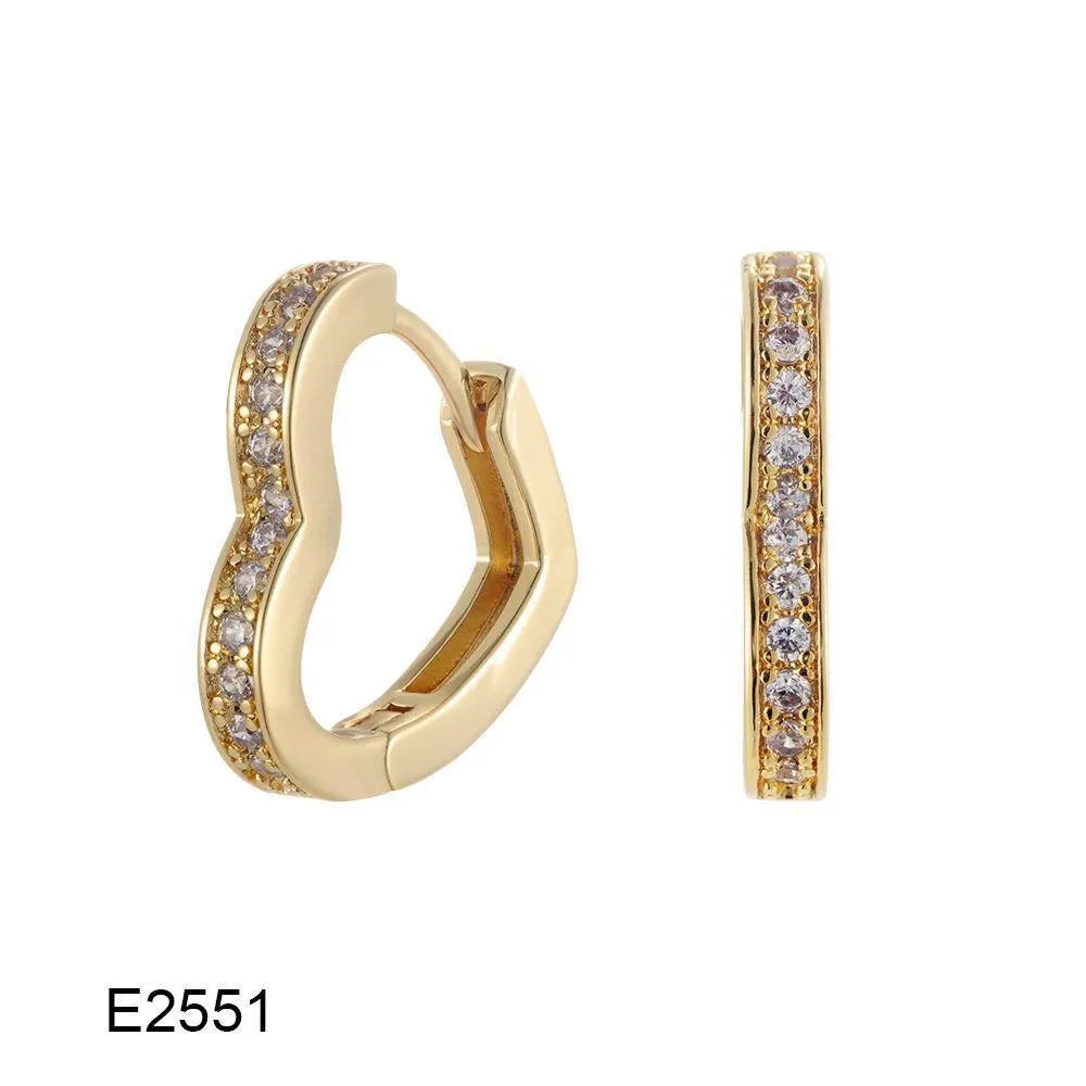 Gold-plated brass heart-shaped ear clip earrings with zircon gang drill elements in affordable luxury style