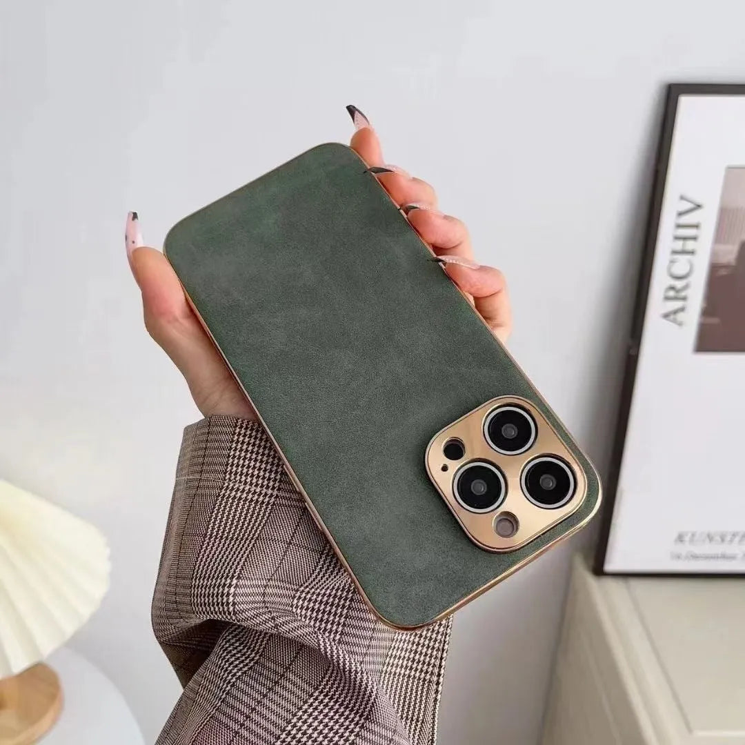 Leather texture phone case in TPU material showing solid colour design for iPhone compatibility