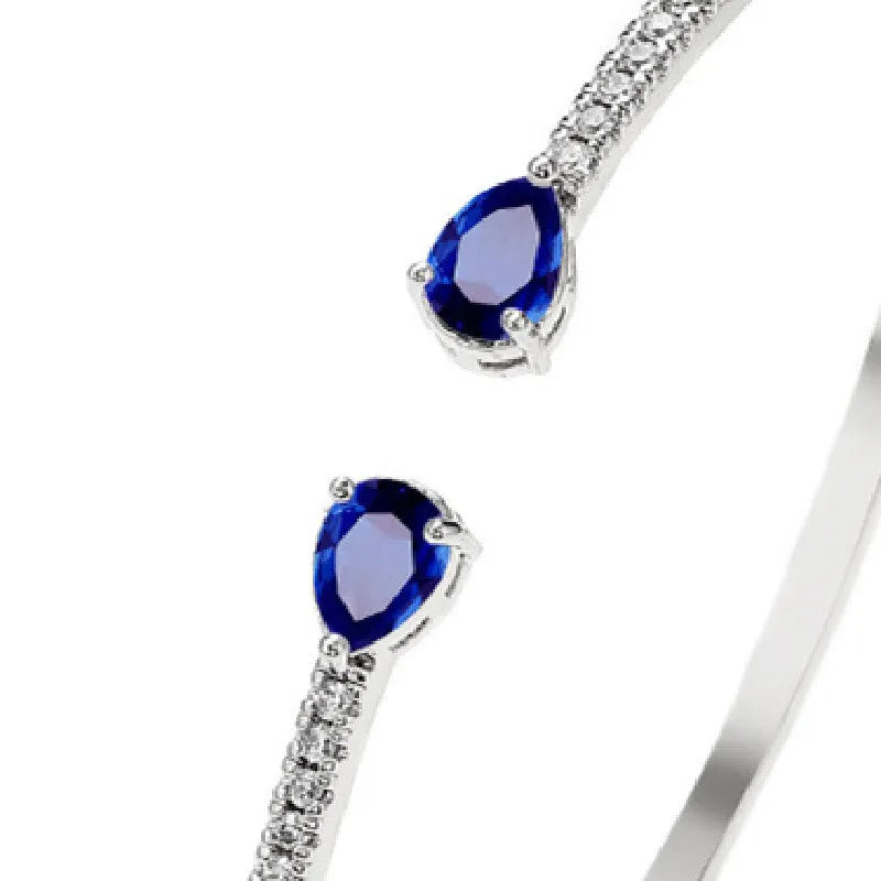 Multi-zircon personalised copper bracelet with inlaid crystal gemstones in white or blue colour
