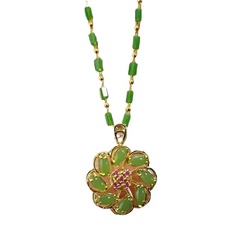 Lucky flower pendant necklace heart shape electroplated metal adjustable 41-50cm chain unisex fashion OL style