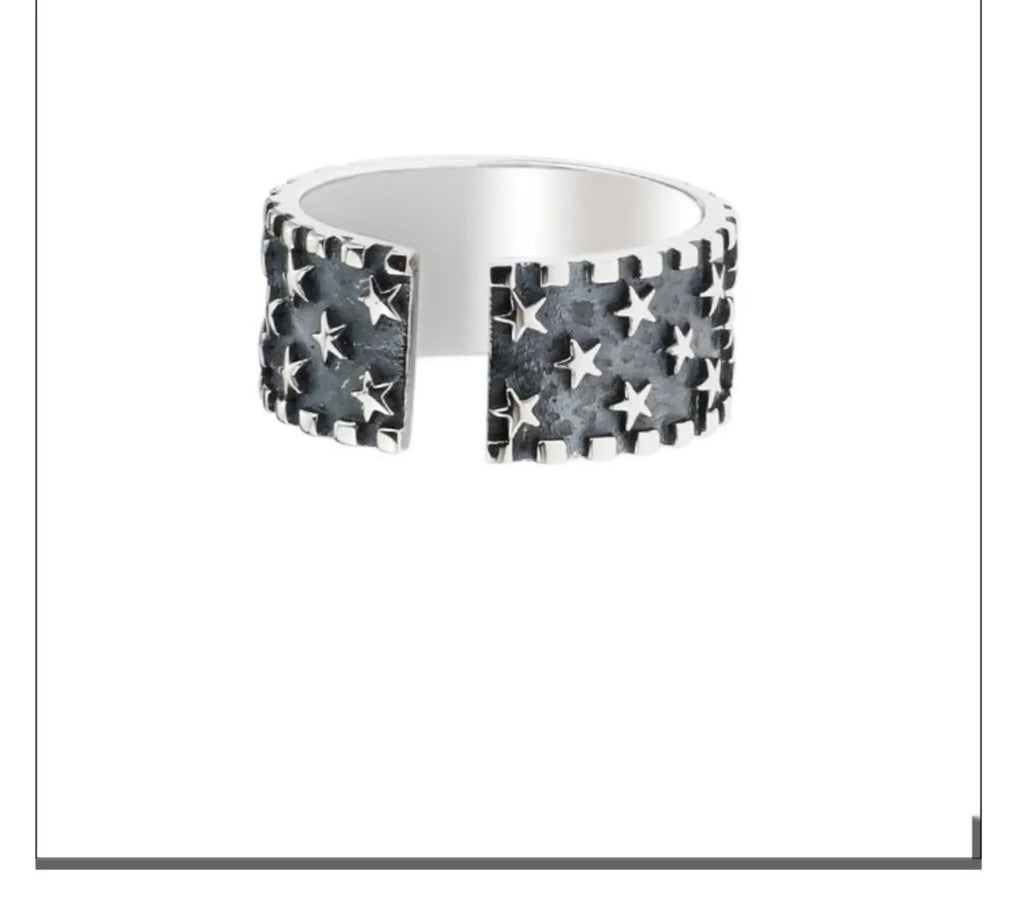 925 sterling silver adjustable geometric star ring with five-pointed pattern