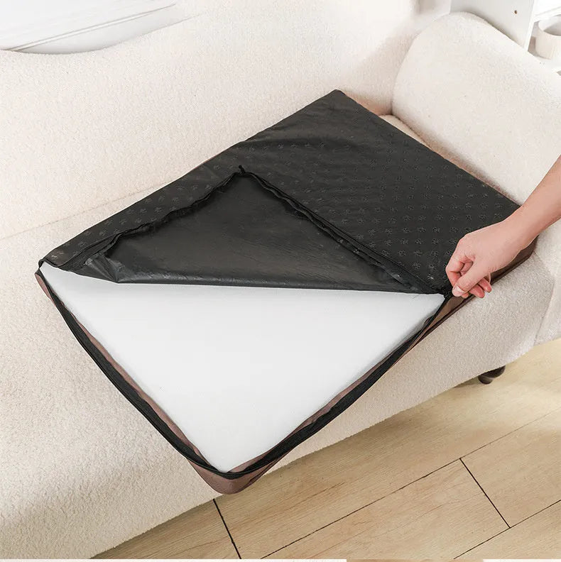 Pet memory foam mat for small medium large dogs in grey colour with removable washable cover on floor