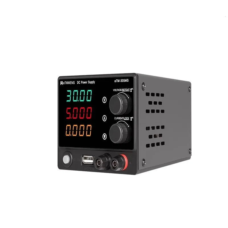 DC regulated power supply 30V 5A 150W with LED display and protection features on workbench