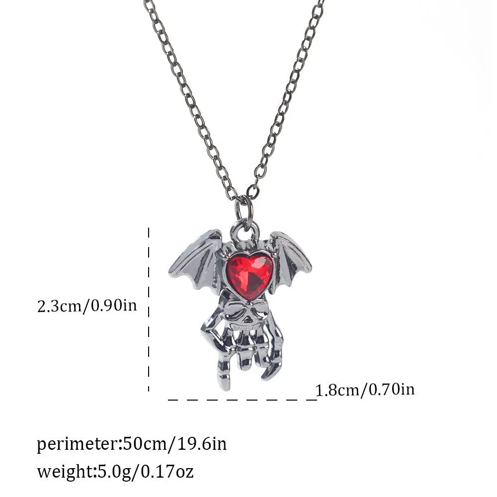 Dark style Halloween necklace with spider and bat pendant designs in electroplated zinc alloy