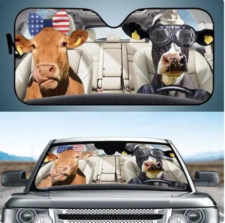 Telescopic aluminium foil car sun visor extended across a vehicle windshield