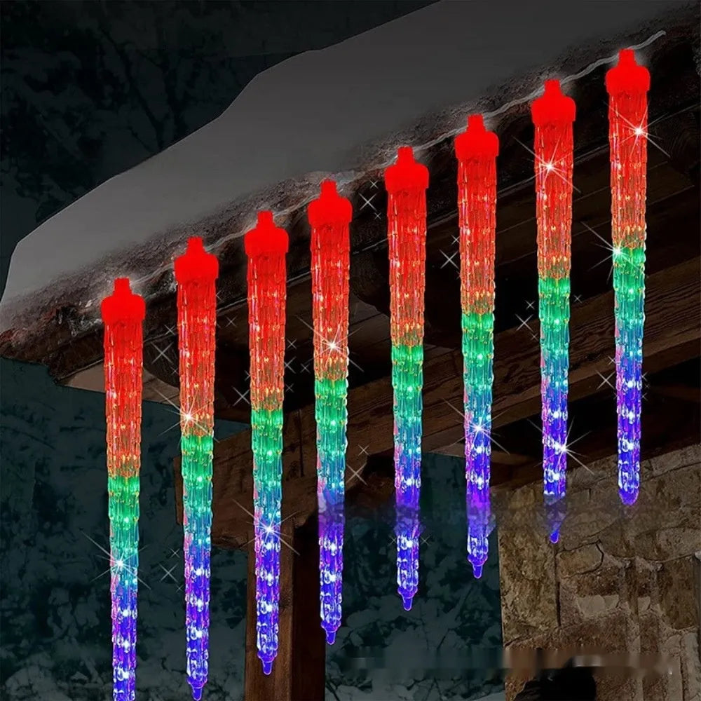LED ice cone shaped meteor shower solar Christmas ornamental festoon lamp with plastic shell