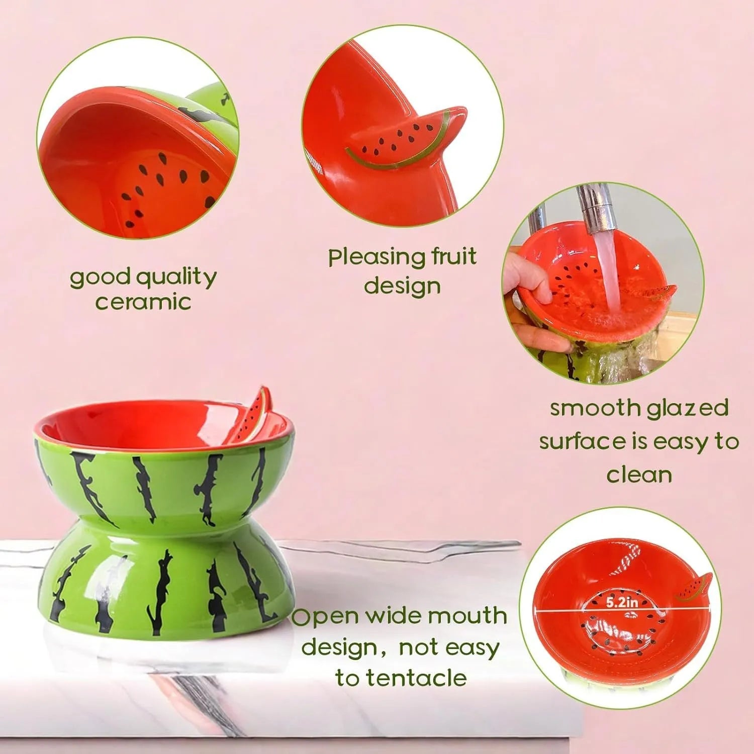 Ceramic raised cat bowl with tilted design in orange pattern, showing elevated feeding position