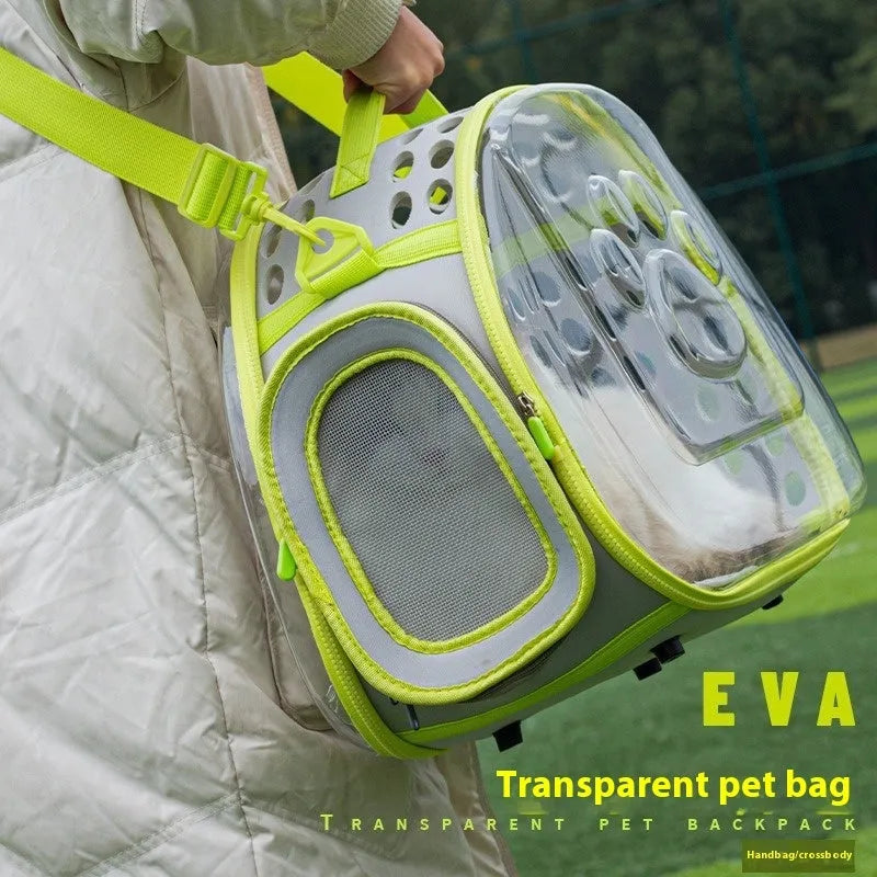 Hard EVA transparent space capsule cat backpack carrier in multiple colours.